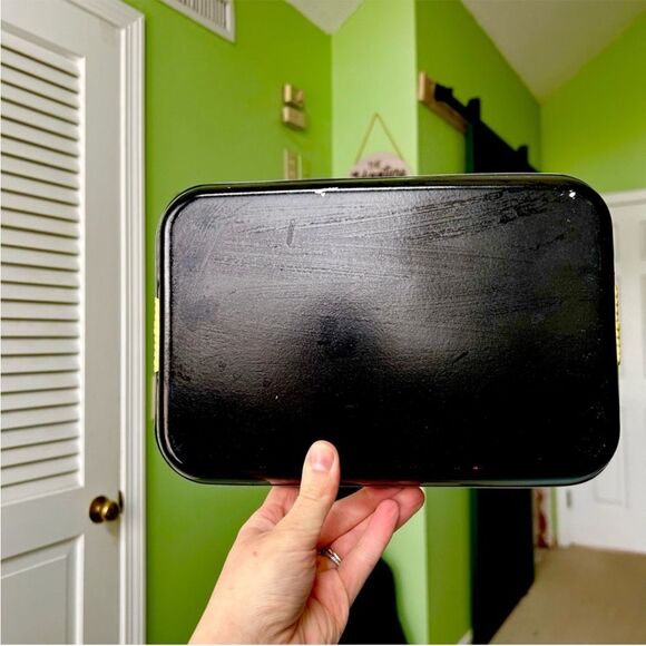 Vintage Floral Oriental Black Tray With Handles Rustic Ottoman Tabletop Storage - Picture 8 of 8